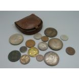 Silver and other coins including an 1890 crown, 1889 double florin, 1935 crown, etc.