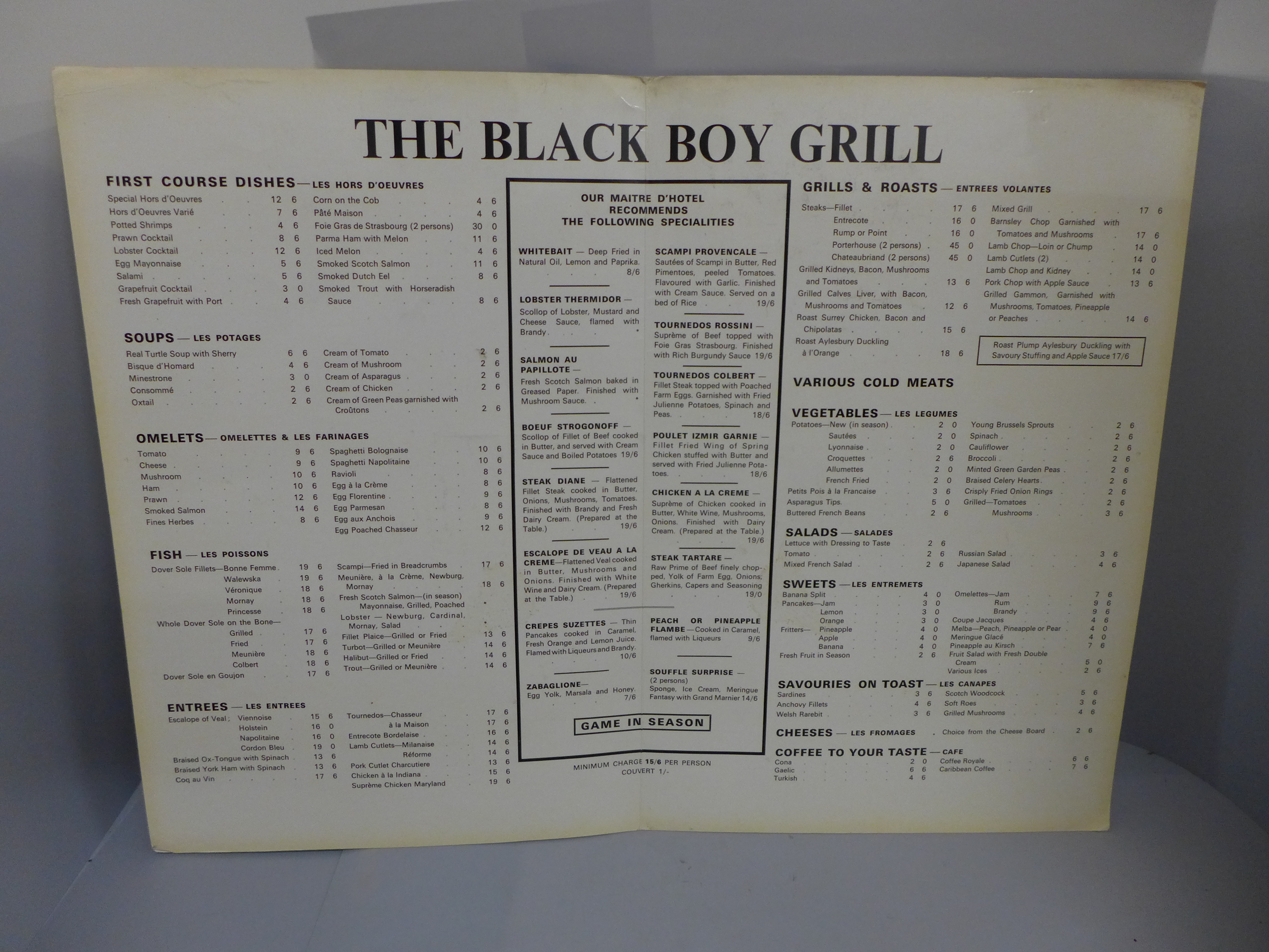 A menu from The Black Boy Hotel, Nottingham, the last menu produced, 46cm x 62cm open - Image 2 of 2