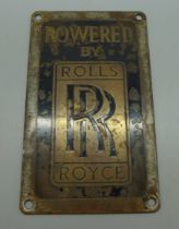 A Rolls-Royce metal engine plate, 3" x 5"