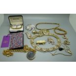 Jewellery including a Ciner vintage necklace, Sara Coventry and a Liberty card holder