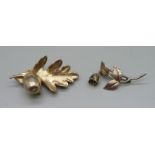 Two Danish silver brooches, one Flora Danica and one John L.