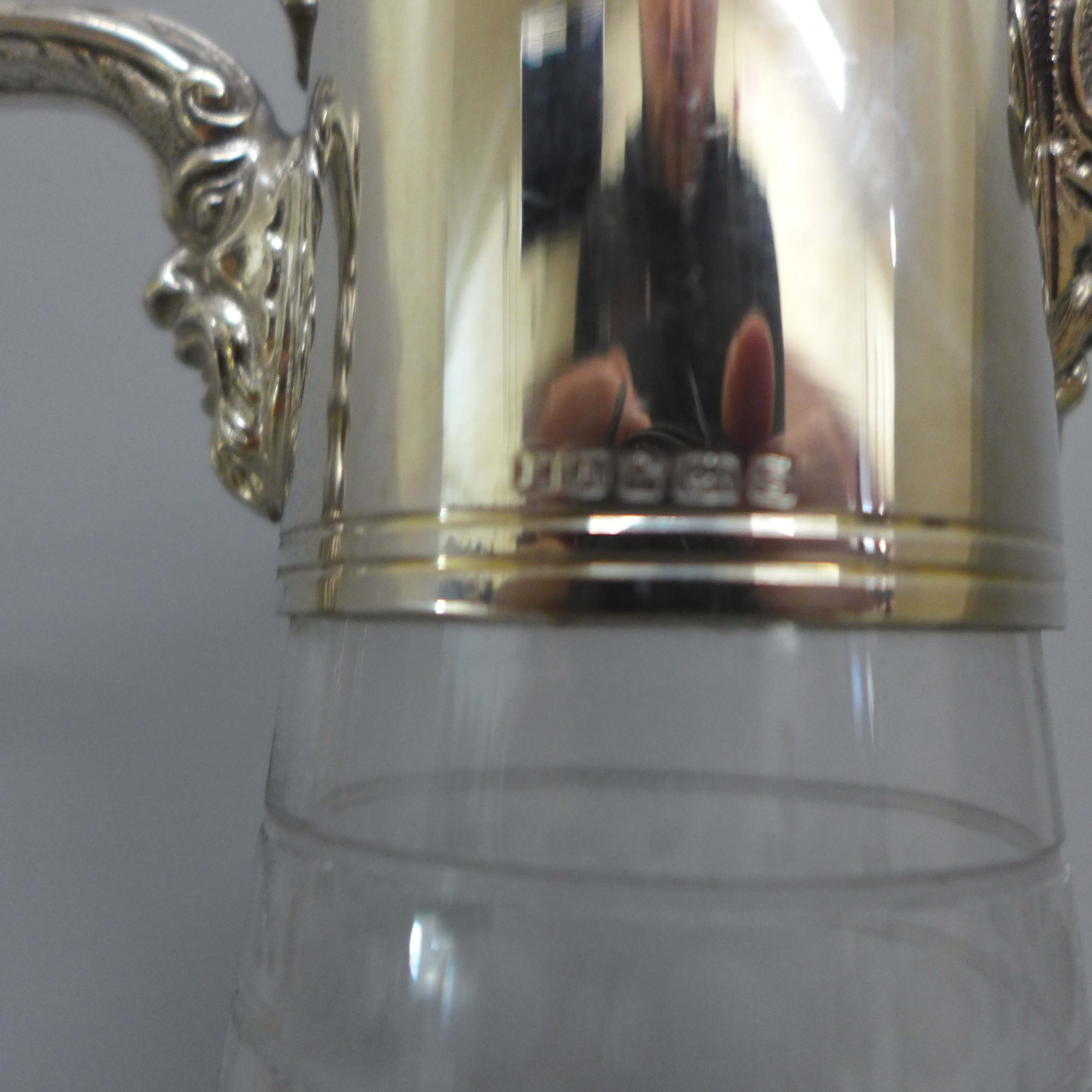 A cut glass claret jug with silver plated top - Image 2 of 2