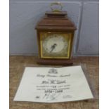 A Garrard & Co table clock with Elliott of London movement, boxed, with papers, circa 1978