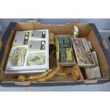 A box containing wooden items, glass paperweights and Airfix model tanks **PLEASE NOTE THIS LOT IS