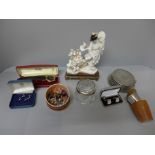 Assorted items, oriental figure, small Stuart crystal rose bowl, a wristwatch, cufflinks, etc. **