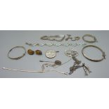 A collection of silver jewellery including Mackintosh style and a baby's bangle