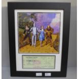 A framed The Bank Of California cheque and photograph, The Wizard of Oz, cheque signed by Jack