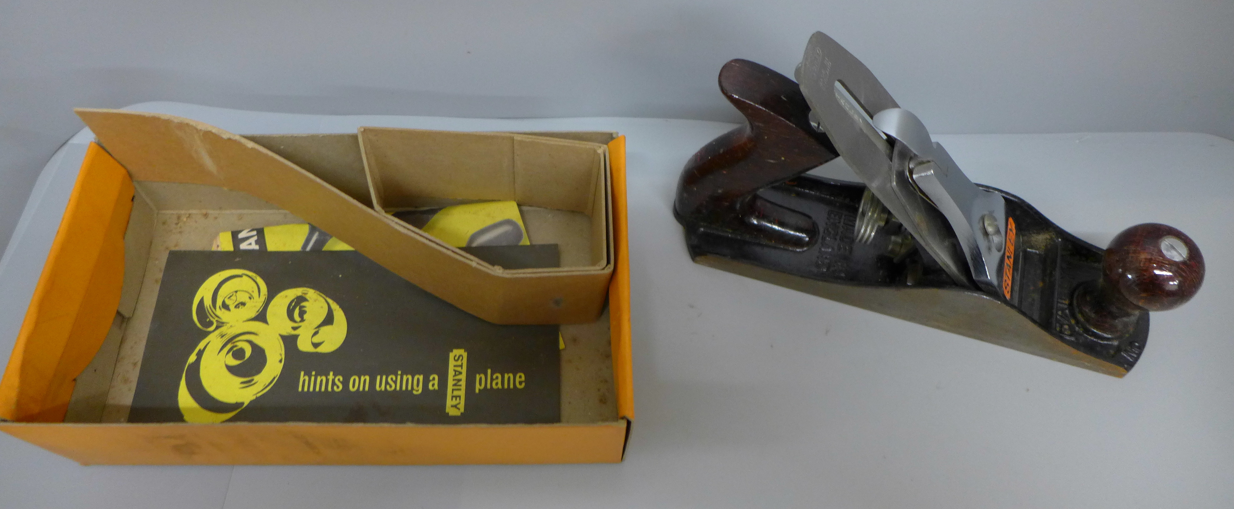 A Stanley Bailey No 4 wood plane, boxed with instructions