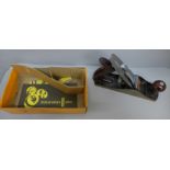 A Stanley Bailey No 4 wood plane, boxed with instructions