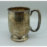 A silver mug with inscription dated March 1955, 186g, 97mm
