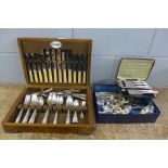 A canteen of community plate cutlery, a cased set of silver handled knives, other plated flatware