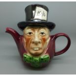 A Mad Hatter teapot by Tony Wood, Staffordshire