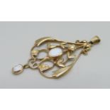 A 9ct gold, opal and seed pearl pendant, 4.2g