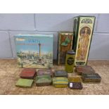 A collection of 20th Century tins: Moet et Chandon, Farrahs Harrogate Toffee, Palmolive After