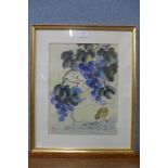 Chinese School, still life of grapes and a chic watercolour, framed