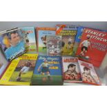 Vintage football books, including 1959 Book of Champions featuring Nottingham Forest and Clough, The