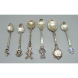 A collection of silver souvenir spoons, 75g