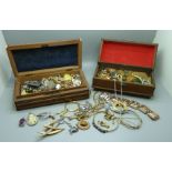 Two boxes of costume jewellery