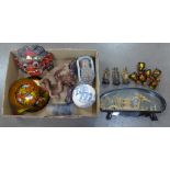 A box of oriental items including china, wooden items and a diorama **PLEASE NOTE THIS LOT IS NOT