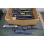 Nine plastic scale models of locomotives for display purposes