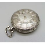 A Victorian silver verge pocket watch with silver dial, the case hallmarked London 1839, the