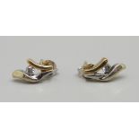 A pair of 9ct two colour gold earrings, 1.5g