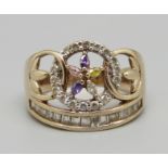 An ornate 9ct gold, gem set ring, 5.7g, Q