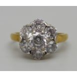 A silver gilt and CZ cluster ring, T