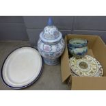 A collection of china including a ginger jar, an oriental bowl, plates, etc. **PLEASE NOTE THIS