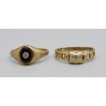 Two 9ct gold rings, one shank a/f, 2.4g, both M
