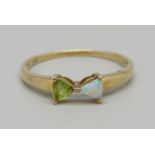 A 9ct gold, opal and peridot ring, 1.6g, U, (opal stone a replacement)