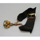 A vintage Albert with 9ct gold clip and plated mounts and fob