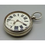 A Victorian silver cased fusee pocket watch, Chester 1891, inner case personalised