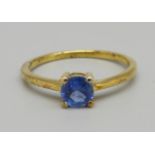 A silver gilt, kyanite solitaire ring, N