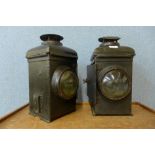 A pair of early 20th Century black metal carriage lamps