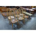 A set of six Ercol Blonde elm and beech Quaker chairs