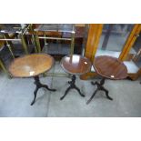 Two mahogany tripod wine tables and a walnut wine table