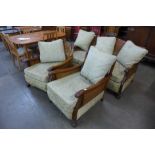 A Beresford & Hicks walnut bergere three piece lounge suite