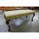 A Chippendale Revival mahogany and fabric upholstered window seat