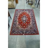 A red ground rug