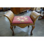 A small 19th Century Dutch marquetry inlaid rosewood window seat