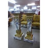 A pair of French Louis XV style marble and ormolu pedestal columns