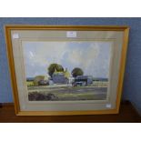 E.R. Roberts (mid 20th Century), Rural landscape, watercolour, framed