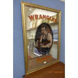 A gilt framed Wrangler Boots advertising mirror