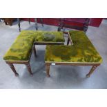 A pair of Victorian oak and upholstered asymmetric stools