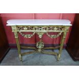 A 19th Century French Louis XV style giltwood and marble topped console table