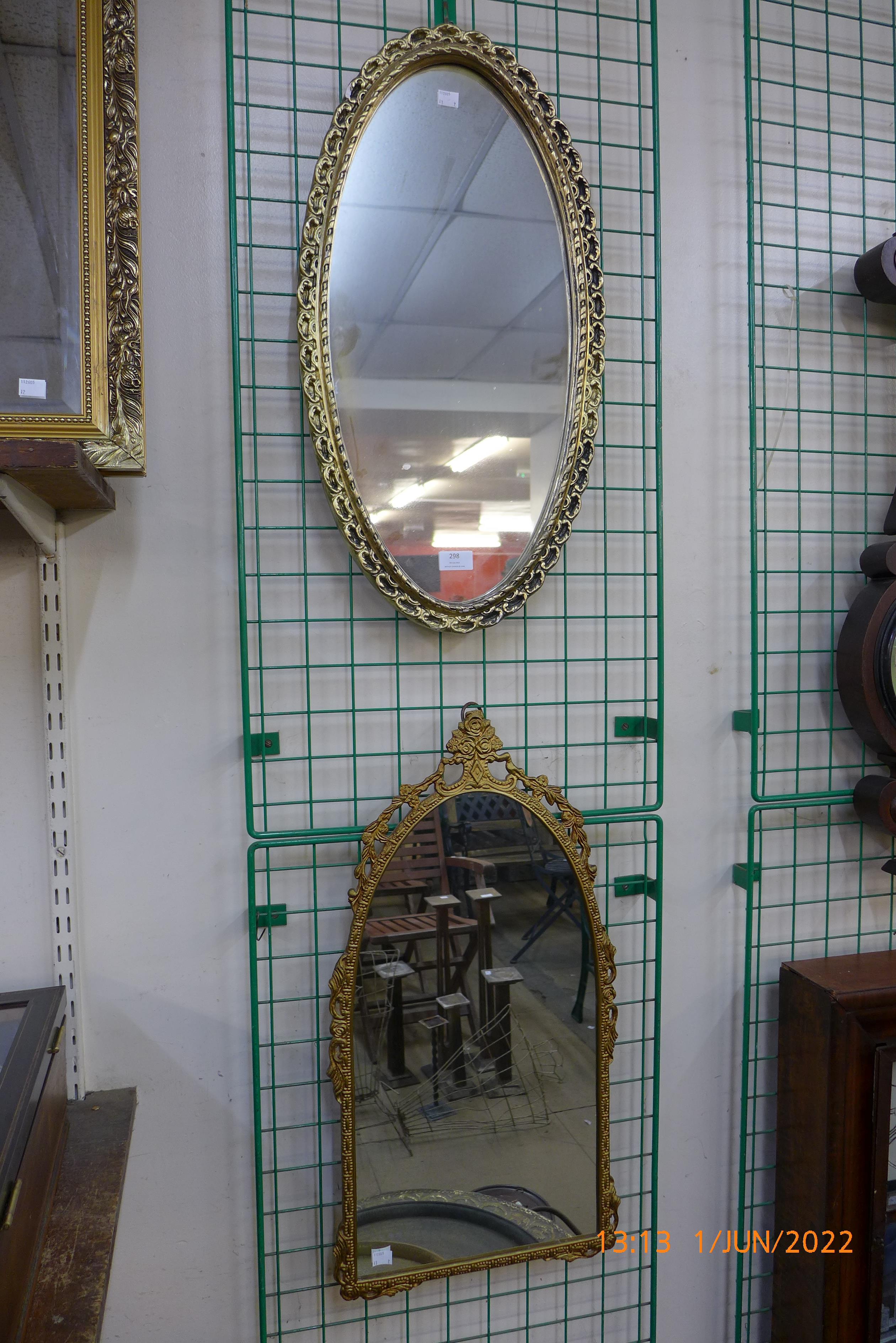 A gilt metal framed mirror and one other