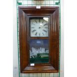 An American wall clock with transfer printed glass front, The New Wellington College, Sandhurst,