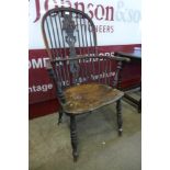 A Victorian elm and yew Windsor armchair, attributed to E. Gabbitas, Nottingham, a/f