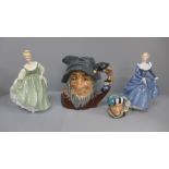 Royal Doulton; two figures, Fair Lady and Fragrance, a large character jug Rip Van Winkle and a